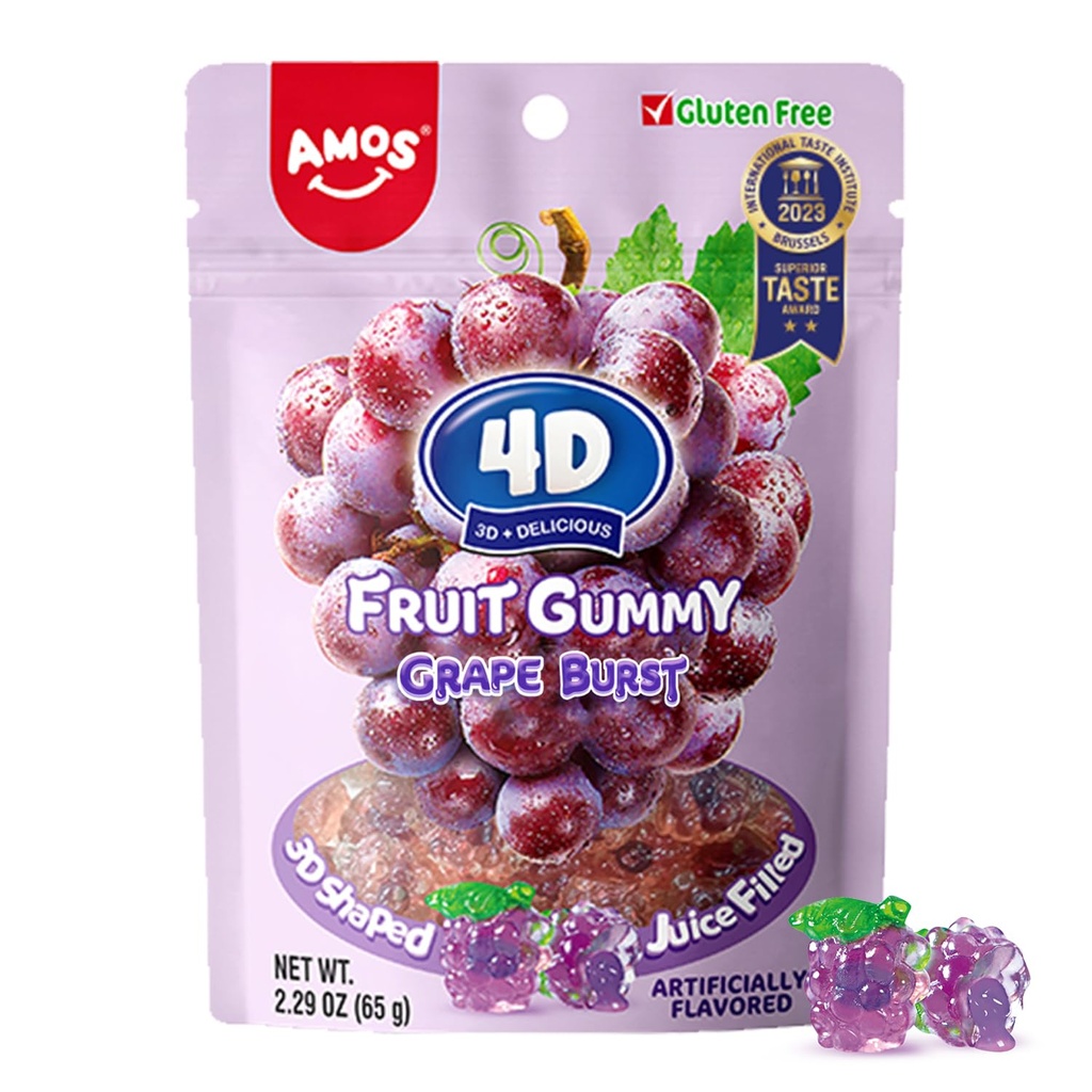 [SS001491] Amos 4D Juicy Burst Grape Fruit Gummy 65 g