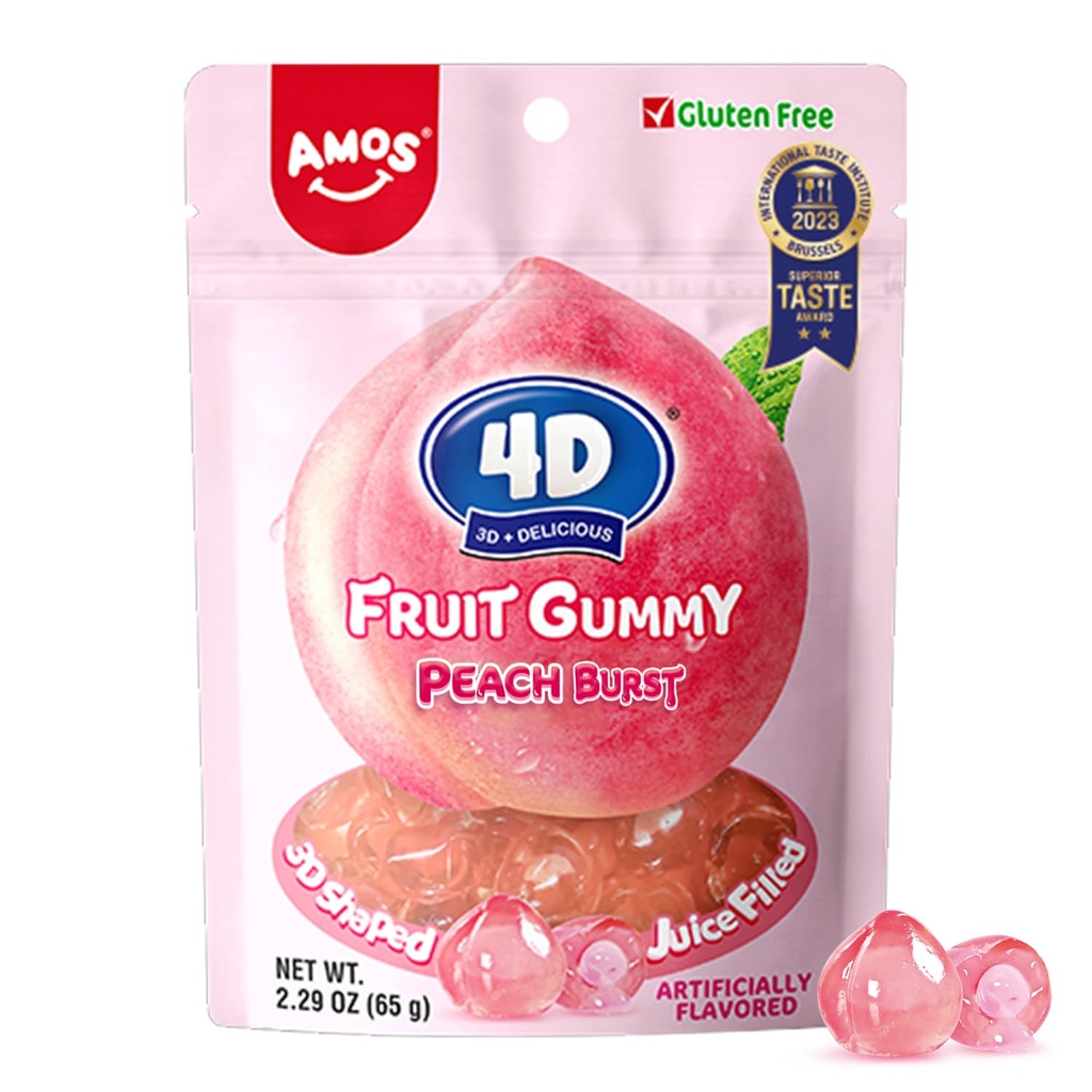 [SS001492] Amos 4D Juicy Burst Peach Fruit Gummy 65 g